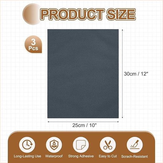 MECCANIXITY 3 Pcs Leather Repair Patch 10"x12" Self-Adhesive Leather Vinyl Repair Tape Kit for Furniture Couches Sofa Chair Car Boat Seats Jackets, Navy Blue