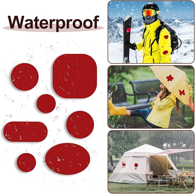 Self-Adhesive Nylon Patches Tent Repair Kit – Outdoor Gear Tenacious Repair Tape, Waterproof Fabric Patches for Clothes, Tent, Down Jacket, Backpack (45pcs, Red