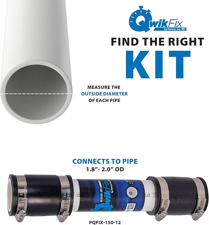 Fernco QwikFix Broken Pipe 1.5" Coupling Repair Kit for Plastic, Cast Iron and Steel Pipes in Black
