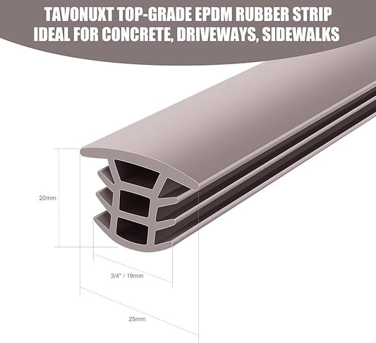 Flexible EPDM Rubber Strip (25 ft Long x 3/4 inch Wide) - Concrete Crack Repair & Replacement, Weather & Aging Resistant Expansion Joint Filler for Driveways, Sidewalks