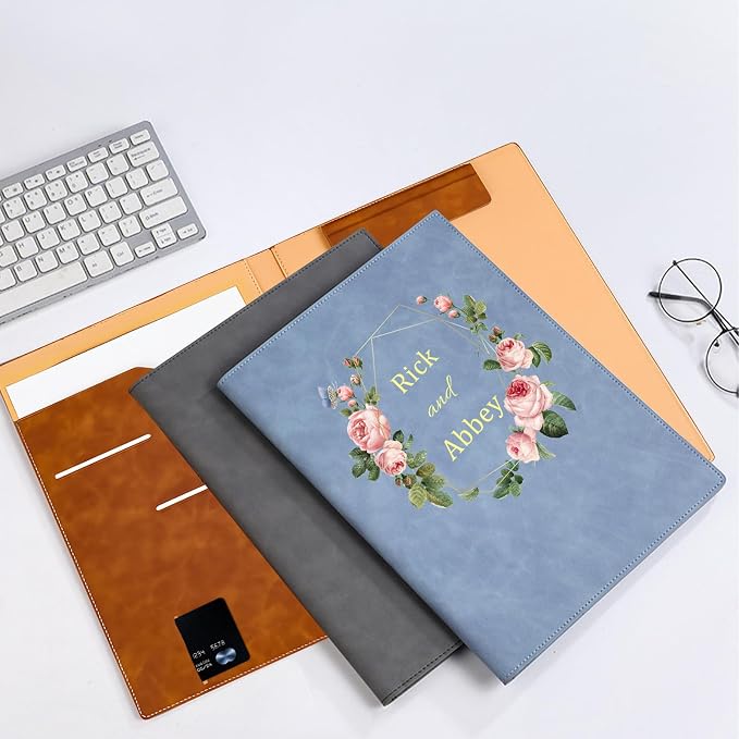Personalized Padfolio with Engraved Text/Name Customized Leather Portfolio for Schools Conferences Corporate Offices