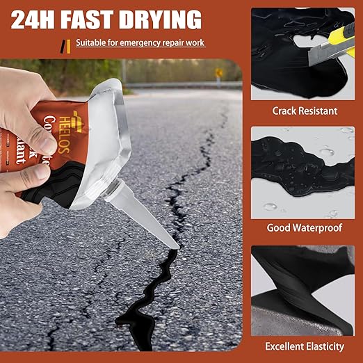 Asphalt Crack Filler, 6Pack High Elasticity Driveway Crack Filler, Self Leveling Waterproof Asphalt Sealant for Driveway, Walkway, Road, Blacktop Joint Filler, Flexible Concrete Sealer(Black)