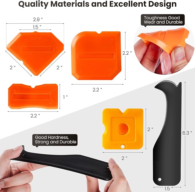 3 in 1 Silicone Caulking Tools（Stainless Steelhead), 12pack, Caulk Remover Tool Kit with Replace Silicone Padsgood Pads and Caulk Finishing Tools, Caulking Tool Kit for Kitchen, Bathroom