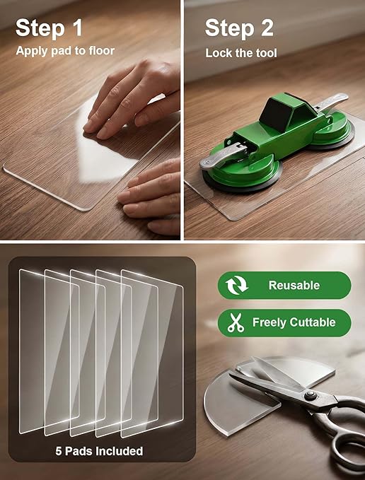 PlayMoon Floor Gap Fixer Tool, Heavy Duty Dual Suction Cup Floor Gap Repair Tool with Metal Levers for Laminate Flooring Engineered Hardwood and Vinyl Plank (Green)