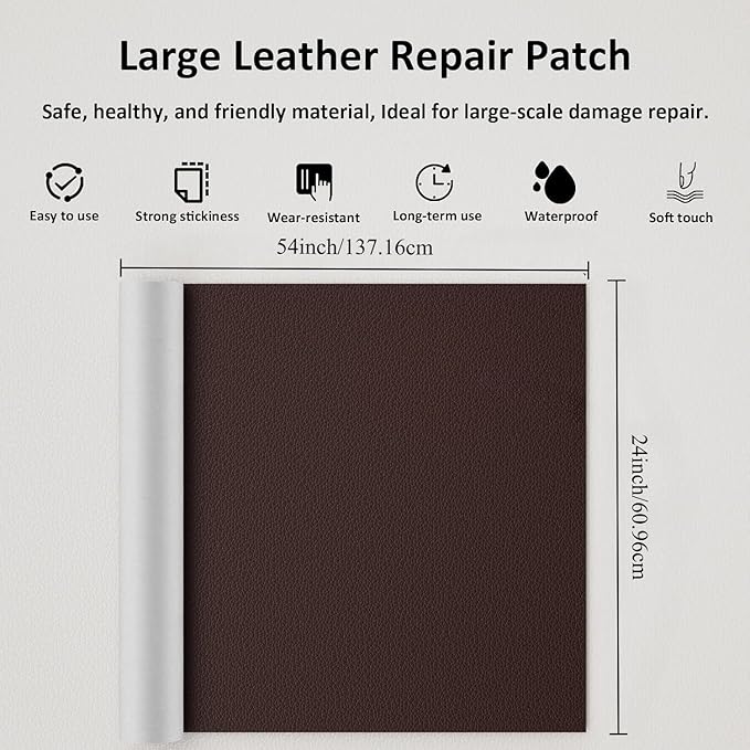 Leather Repair Patch, Self Adhesive Leather Repair, Advanced Vinyl Leather Repair Kit, Reupholster Leather Patches for Damaged Leather Furniture, Car Seats (Reddish Brown 24X54 Inch)