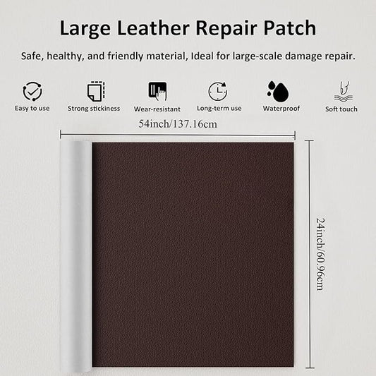 Leather Repair Patch, Self Adhesive Leather Repair, Advanced Vinyl Leather Repair Kit, Reupholster Leather Patches for Damaged Leather Furniture, Car Seats (Reddish Brown 24X54 Inch)