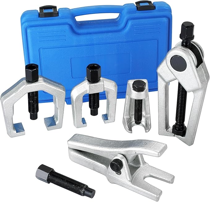 DASBET 5PCS Ball Joint Separator Front End Service Tool Kit 5-in-1 Pitman Arm Puller Tie Rod End Removal Tool Set for Front End Service Splitter Removal Kit (Blue)
