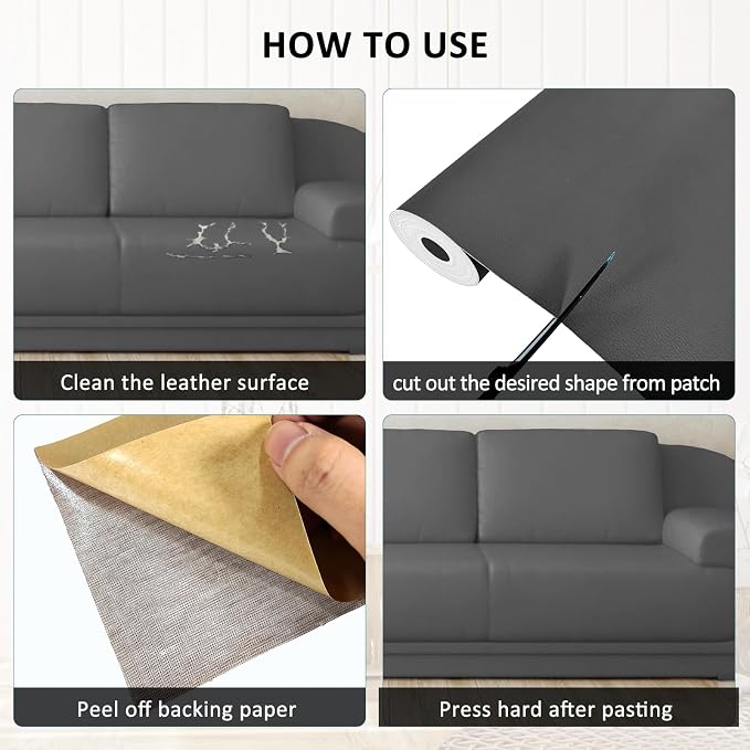 AOOTOOLINK Leather Repair Patch 17X158 Inch Self Adhesive Leather Repair, Large Leather Repair Tape for Couches, Furniture, Car Seats, Cabinets, Sofa, Handbags (Grey, 17X158 Inch)
