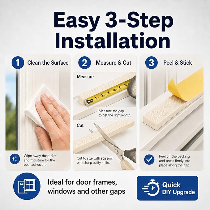 66FT EVA Foam Weather Stripping Door Seal, Self-Adhesive Weatherstrip Tape for Door Frame, Window Gaps, Soundproof Insulation