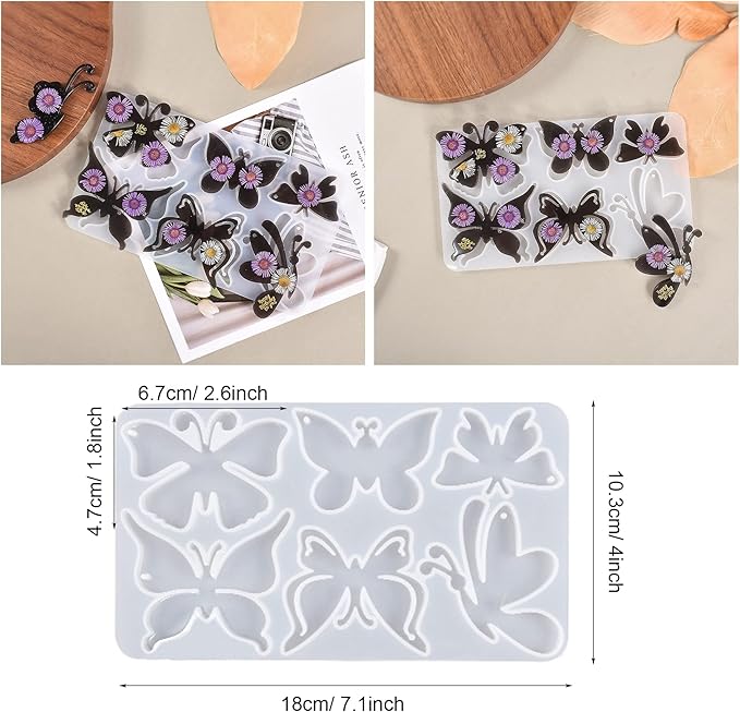 3 Pack Butterfly Silicone Molds for Resin, Various Butterfly Shaped Epoxy Silicone Casting Molds with Hole, Resin Keychain Silicone Molds for Jewelry Making Keychain Decor Crafts