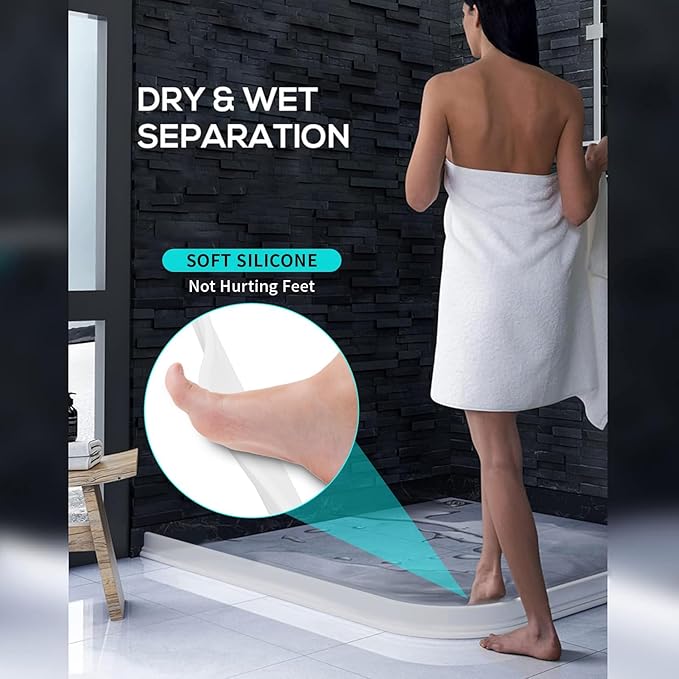Hi-Na 3ft/5ft/6ft/8ft10ft Collapsible Shower Threshold Water Dam Water Barrier for Shower and Water Stopper Keeps Water Inside Water Threshold for Wet and Dry Separation (10ft, Clear)