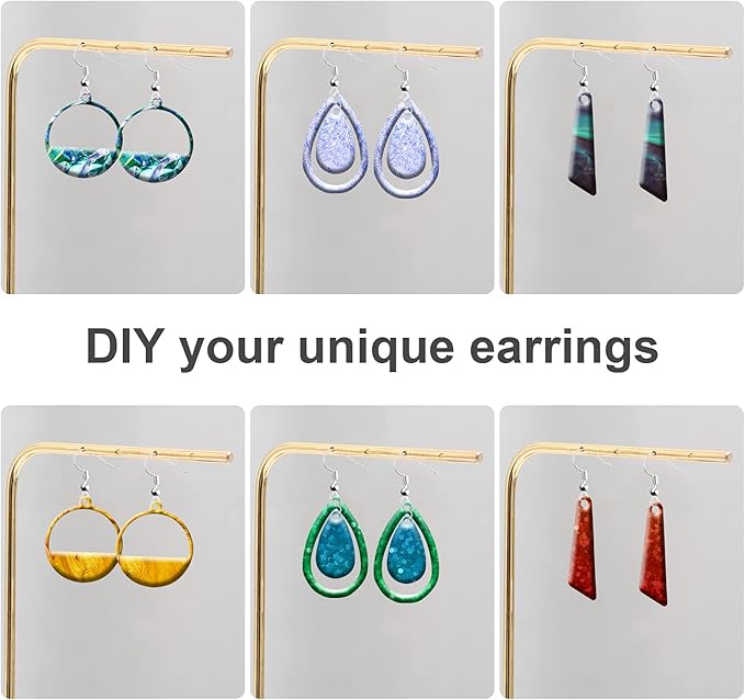 103Pcs DIY Earring Resin Molds Kit - Tear Drop/Quadrangle/Retro Circle Shape Silicone Mold Epoxy Earring Pendant Casting Mould with Silver Earring Hooks for Jewelry Making Supplies, Women Earrings