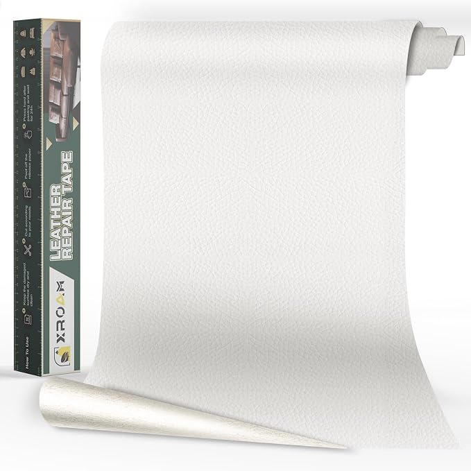 Leather Repair Tape, 16x40 inch Leather Patches for Furniture, Self Adhesive Leather Repair Patch for Sofas, Couches, Leather Covers, Seats, Chairs, Vinyl Repair Tape White