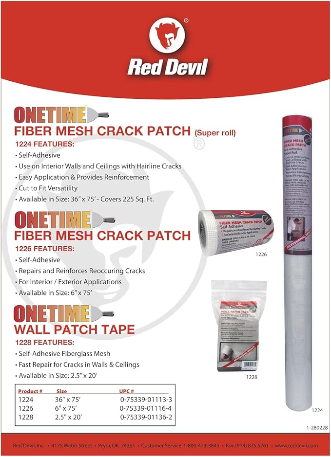 Red Devil 1226 Onetime Fiber Mesh Crack Patch 6" x 75' Wall Repair Fabric, 6 Pack