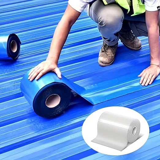 Waterproof Sealant Tape Self Adhesive Rubberized Asphalt Tape for RV Roof Metal Roof Corrugated Roof Leak Repair UV Resistant Heavy Duty Waterproofing Membrane(Silvery, 3.94in*196.85in)