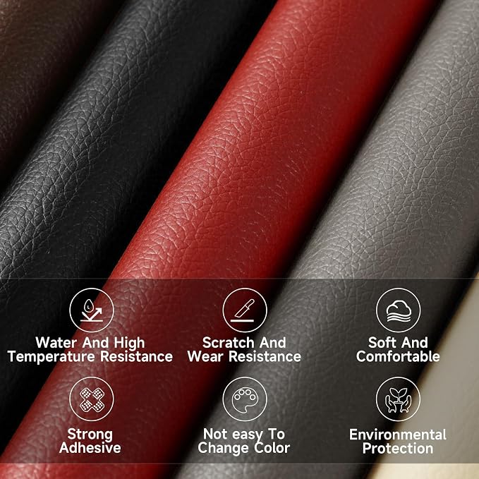 Leather Repair Patch, Self Adhesive Leather Repair, Large Leather Repair Tape for Sofa, Car Seats, Furniture, Cabinets, Chairs, Handbags （Black, 16X157 inch)