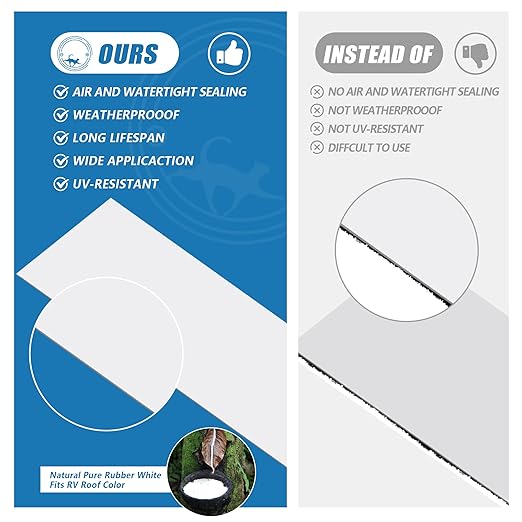 RV Roof Sealant Tape, 6 Inch X 50 Feet RV Repair Seal Tape for Camper Trailer Boat Seam Leaks Roofing, UV Resistant & Weatherproof, White
