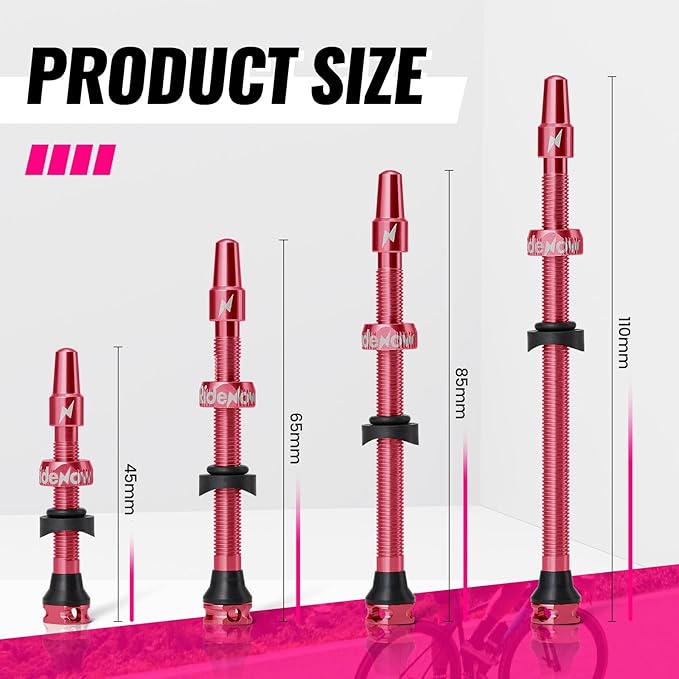 RideNow Tubeless Valve Stems, 110mm Presta Tubeless Tire Valve Stems, Super Light Alloy Tubeless Valve, Multiple Color and Size Options(Pair), Pink