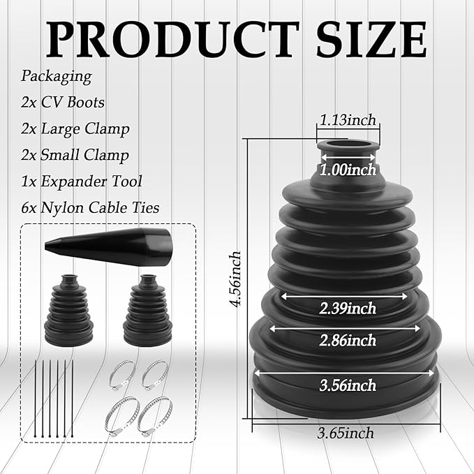 2PCS CV Boot with 4 Stainless Steel Clamps & 6 Cable Ties & 1 Cone,Waterproof Dustproof CV Axle Boot Repair Kit for Protect Axle,Universal CVs Joint Boots Fits for Most Cars