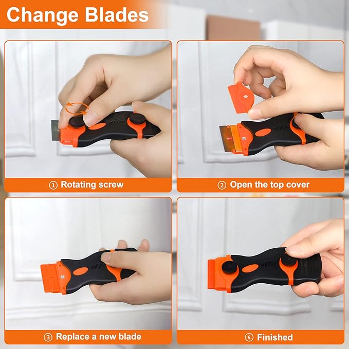 THINKWORK Razor Blade Scraper - 2Pcs Razor Scraper Set with 20Pcs Razor Blades, Scraper Tool for Removing Labels, Decals, Stickers, Paint, Caulk, Adhesive