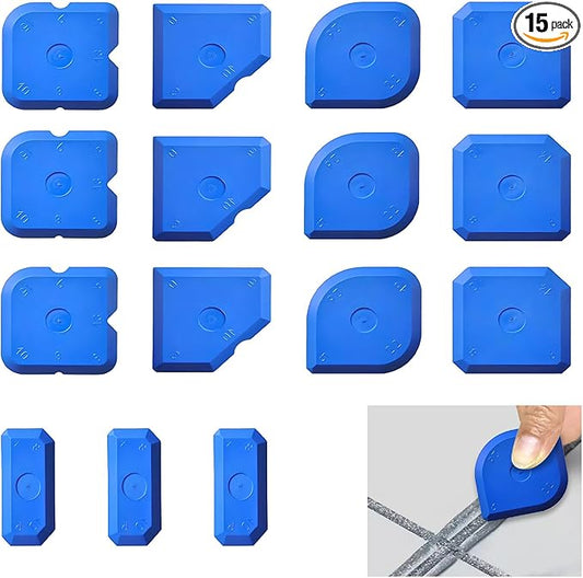 Huakaile 15 Packs Silicone Remover Tool Scraper, 1.96''/5 CM Reusable Sealant Tool Applicator for Mastic Finishing Caulking Seam Smoothing Profiling Block Bathroom Home Kitchen Floor