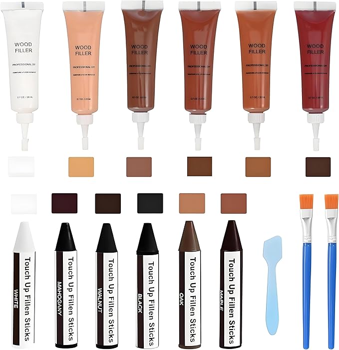 Wood Filler and Wax Fill-Sticks Kit for Furniture Repair,12 Colors Wood Repair Kit for Scratch Cover, Restore Cracks, Hole, Door, Floor, Table, Cabinet -Restore a Finish for Woods