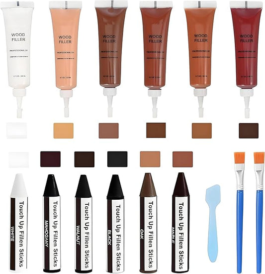 Wood Filler and Wax Fill-Sticks Kit for Furniture Repair,12 Colors Wood Repair Kit for Scratch Cover, Restore Cracks, Hole, Door, Floor, Table, Cabinet -Restore a Finish for Woods