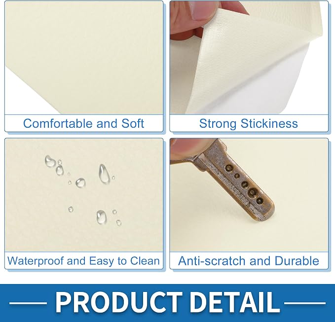 Self Adhesive Leather Repair Patch Strong Stickiness 39"x11.8" Leather Repair Tape PVC Faux Leather Beige White 1 Pcs