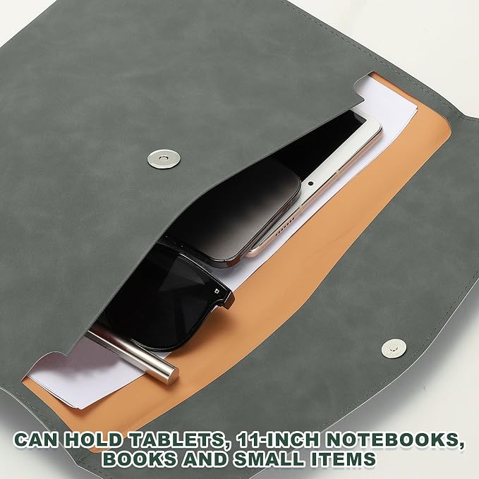 PATIKIL PU Leather A4 File Folder, 2Pcs Document Holder Filing Organizer Portfolio Envelope Folder Case with Snap Closure for Letter Receipt, Gray