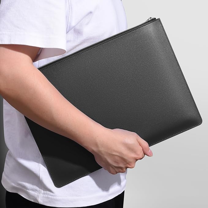 PU Leather A4 File Folder Zipper Document Holder Envelope Folder Case for Receipt Contract (1, Black)