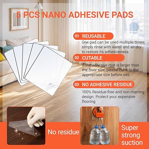 Heavy-Duty Floor Gap Fixer Tool with Robust Rubber Mallet & 5 PCS Reusable Nano Adhesive Pads – High-Grip Pro Suction Cup Repair Kit for Laminate & Vinyl Plank, Ideal for Gap Filling