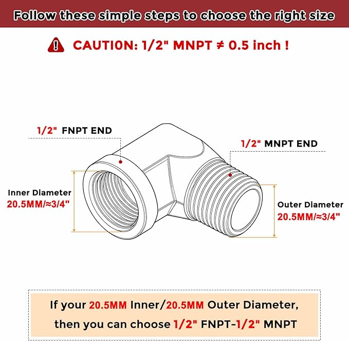 Pack of 2, 90° 1/2" FNPT to 1/2" MNPT Solid Brass Barstock Street Elbow W/Sealing Tape, Forged Pipe Fitting for Pipe Leak Repair, Bathroom Remodeling, Tool Extension, Compression