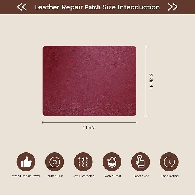 JDLUGH Sofa Leather Repair Patch Tape 8.2x11 Inch2PCS Self Adhesive Sofa, Car Seat, Leather Furniture, Vinyl Repair Patch Kit (8.2x11 Inch, Red1.0)