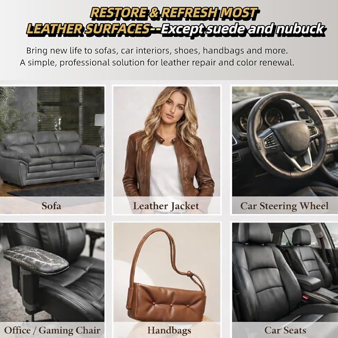 Leather Recoloring Balm 3.53Oz, 12H Quick-Dry Leather Vinyl Repair Cream Kit for Furniture, Couches & Car Seats- Restore Scratched, Faded, & Damaged Surfaces, Waterproof Restorer, Black