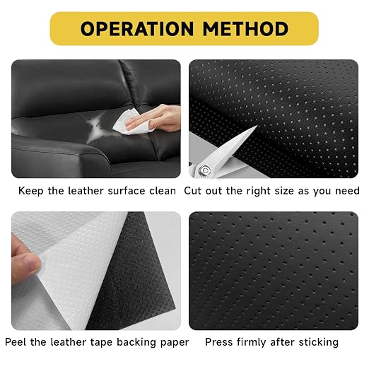 Leather Repair Patch, Breathable Perforated Strong Sticky Self Adhesive Repair Patch, DIY Leather Patches for Couches, Furniture, Sofa, Car, Chair (Black 17x60inch)