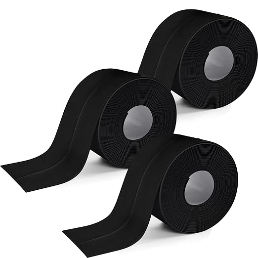 3 Rolls 1.5 Inch Caulk Tape Self Adhesive Toilet Caulking Strip Bathroom Sealing Caulk Strip Peel and Stick Bathtub Caulking Tape, 10.5 Feet Each Roll (Black)
