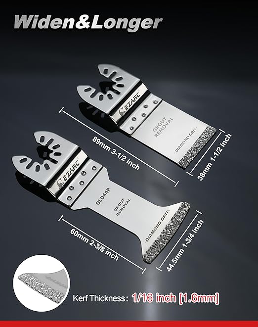 EZARC Diamond Oscillating Blade, Extra Long Reach Oscillating Multi Tool Saw Blades for Grout Removal, Cleaning Mortar, 3-Pack