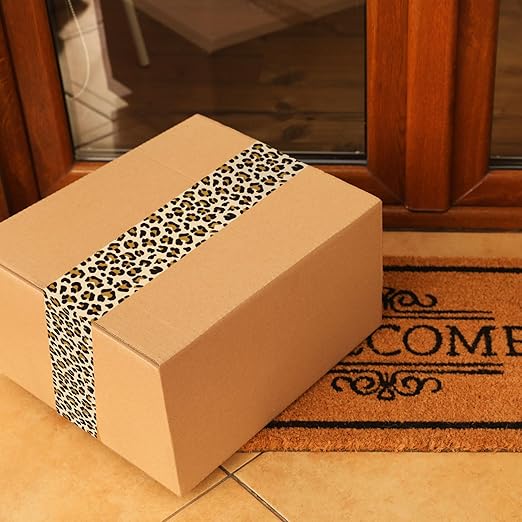 Whaline Leopard Print Packing Tape Spotted Cheetah Pattern Tape Waterproof Shipping Tapes for Small Business Gifts DIY Crafts Box Carton Safari Animal Decorations