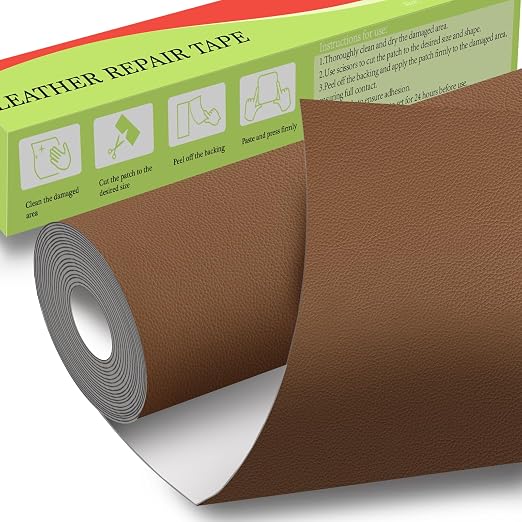 GEYYANG Leather Repair Patch, 16X79 inch Self Adhesive Leather Patches, Large Leather Repair Tape for Couches, Furniture, Car Seats, Cabinets, Wall, Handbags(Brown - Litchi Grain)