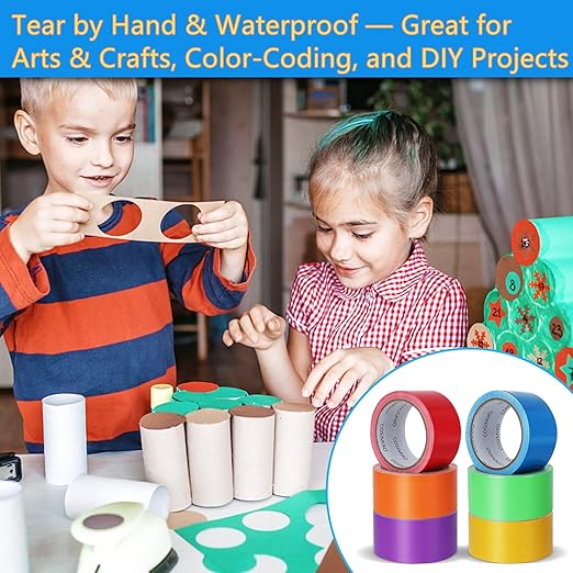 COSIMIXO 6-Pack Rainbow Colored Duct Tape 15 Yards x 2 Inch Heavy Duty, No Residue, Tear by Hand & Waterproof,Great for Packaging, Arts & Crafts, Color-Coding, and DIY Projects