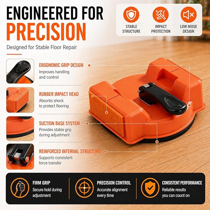 Floor Gap Fixer Tool for Laminate Flooring, Heavy Duty Floor Gap Repair Tool with Strong Suction Cup, Floor Gap Puller for Wood, Tile & Vinyl Floors, Includes Repair Accessories