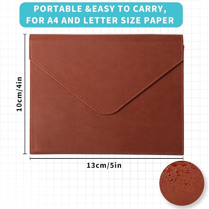 PU Leather Heavy-Duty Expanding File Folder, A5/US Letter Size Document Organizer with 8 Paper File Folder, 4-1/2 Inch Expansion, Grey – for Office, Auto Shop, School Paperwork.(Brown)