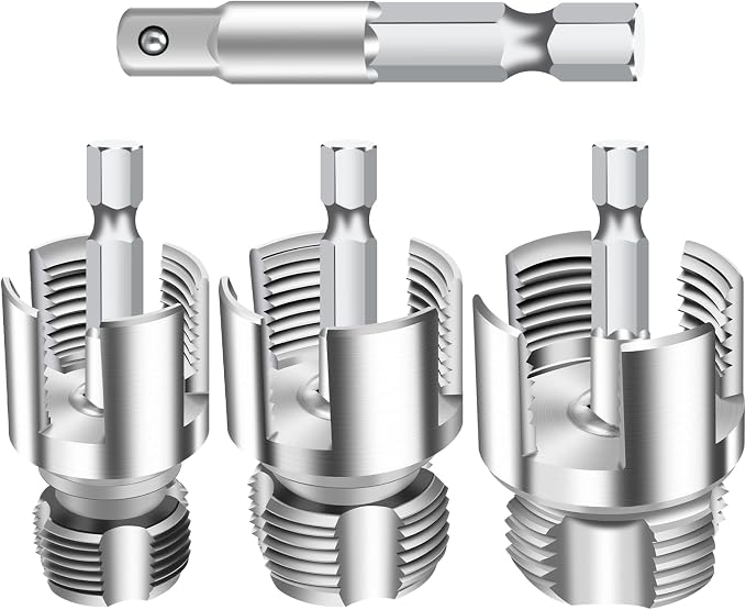 3Pcs Internal & External Pipe Threading Tool Set, 1/2" 3/4" 1" PVC Plastic Pipe Threader Kit, Electric Drill Compatible Thread Cutting Tool for Plumbing Repair & Household DIY Projects