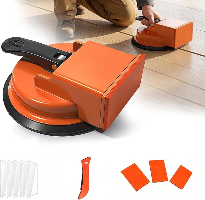Floor Gap Fixer Tool Kit, Heavy Duty Suction Cup Floor Repair Tool for Laminate/Vinyl/Tiles, Includes 5 Adhesive Stickers, 3 Cushion Pads & 1 Seam Knife
