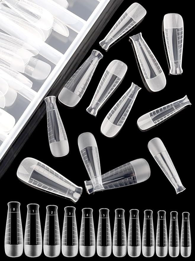 TOROKOM 120Pcs Poly Extension Gel Dual Nail Forms T-Shapes Clear Nail Forms Full Cover Coffin Nail Molds 12 Sizes for Gel Manicure Nail Art Design Salon&DIY