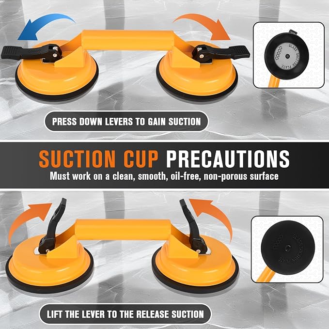 LIYYOO Floor Gap Fixer, Tile Suction Cup Tool,Heavy Duty Suction Cups,Double Suction Cup Wiht Mallet For Lift Large Glass/Tile Lifter/Moving Glass/Pad for Lifting/Dent Puller (1+1 Pack) (Yellow)