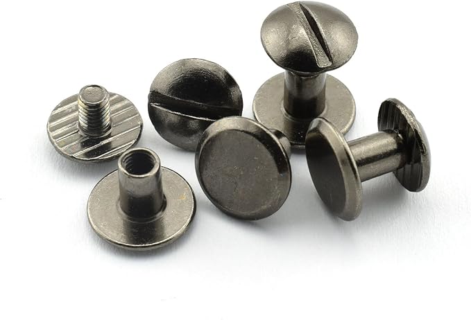LQ Industrial 30 Sets Chicago Screw M4X6mm Round Slotted Head Carbon Steel Binding Screws Rivet Book Binding DIY Leather Craft Assembly Bolt 1/4" Black