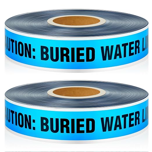 Pangda 2 Rolls "Caution Buried Water Line Below" 3 Inch x 1000 Feet Detectable Safety Tape 5 Mil Underground Detectable Warning Tape for Construction Sites Road Repairs Caution
