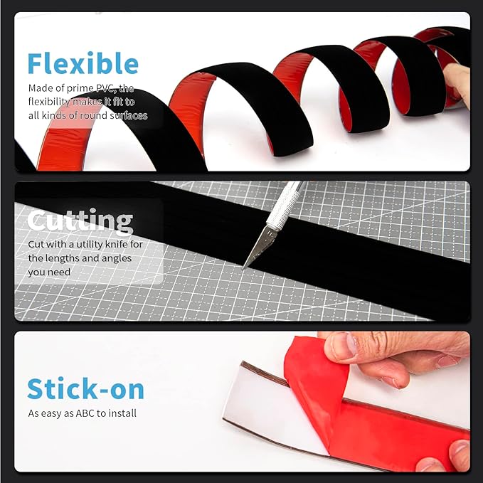 Art3d 10 FT Self Adhesive Vinyl Floor Transition Strip, Laminate Floor Strip Floor Flat Divider Strip for Joining Floor Gaps,Carpet Threshold Transition,Floor Tiles（1.57in, Black）
