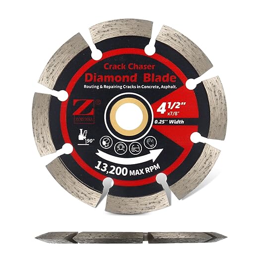 ZORUNNA Diamond Crack Chaser Blade for Concrete 4.5", 1/4" Wide V-Groove Concrete & Asphalt Crack Repair Diamond Blade for Angle Grinder, 7/8" Non-Threaded Arbor.